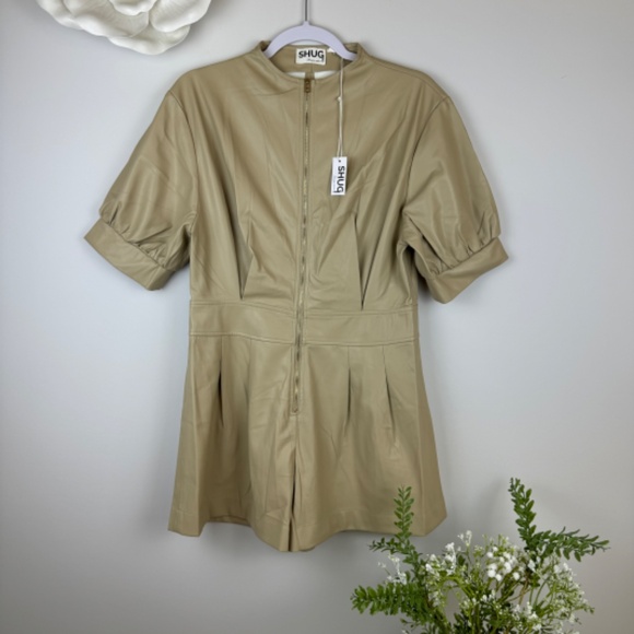 SHUG Khaki Vegan Leather Romper NWT / Sizes S - L In Stock / CLEARANCE - Picture 2 of 15